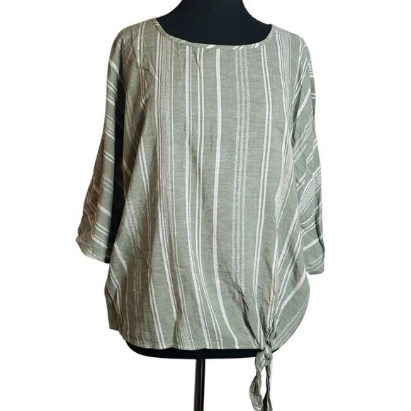 Time and Tru Green and White Stripped Blouse - Picture 1 of 10